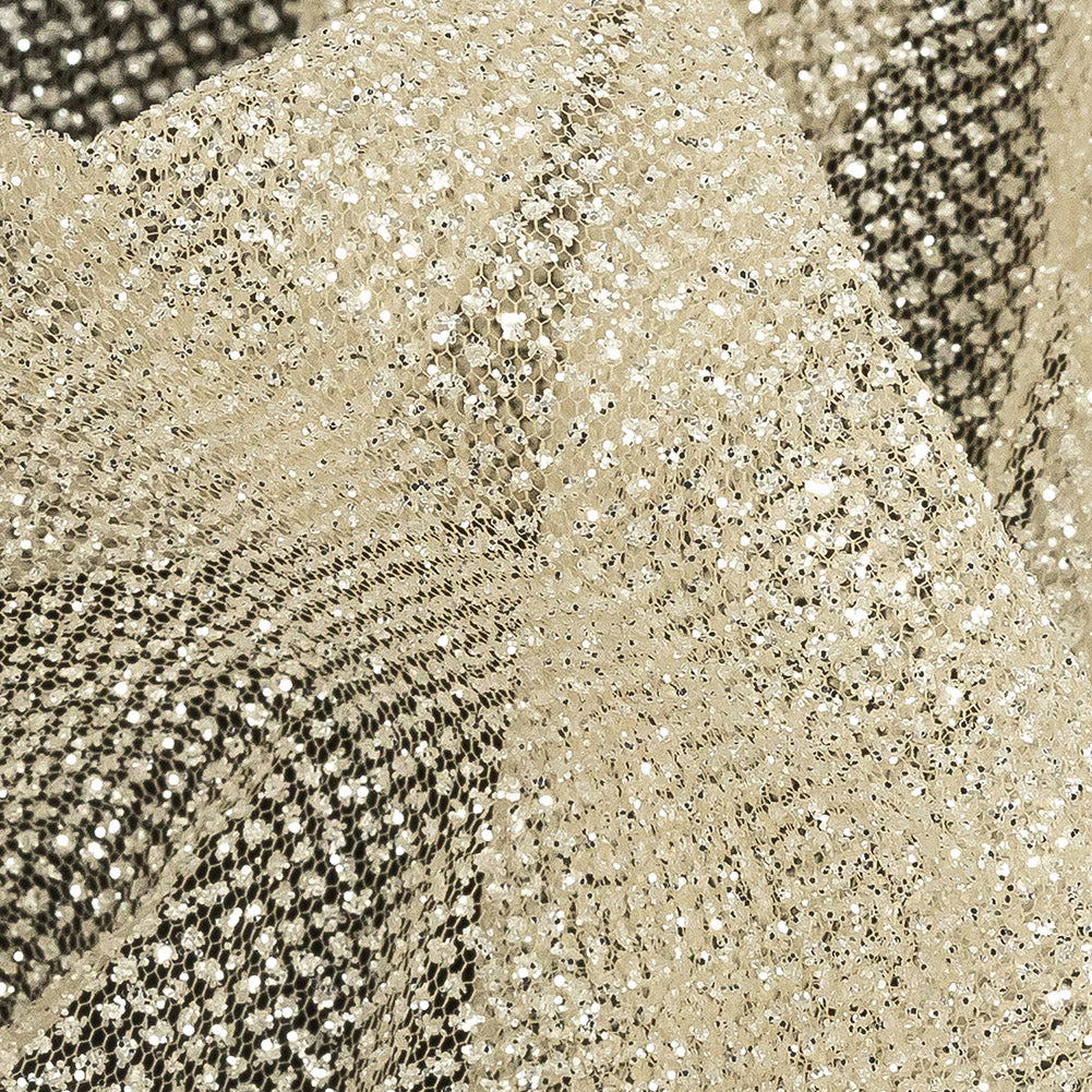 Tulle with Metallic Platinum Glitter - Light Caramel - Platina Collection - Detail