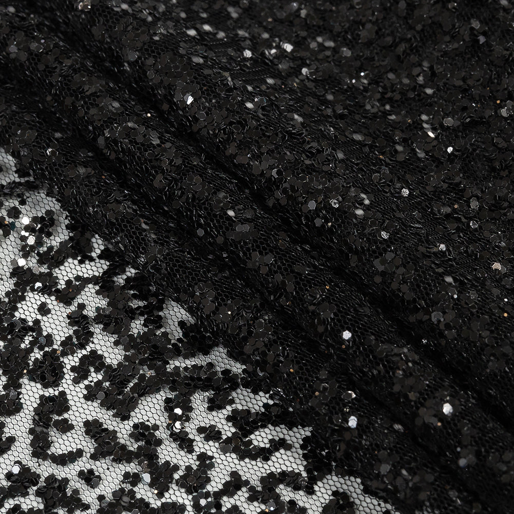Tulle with Glitter Clusters - Black with Black - Eminence Collection