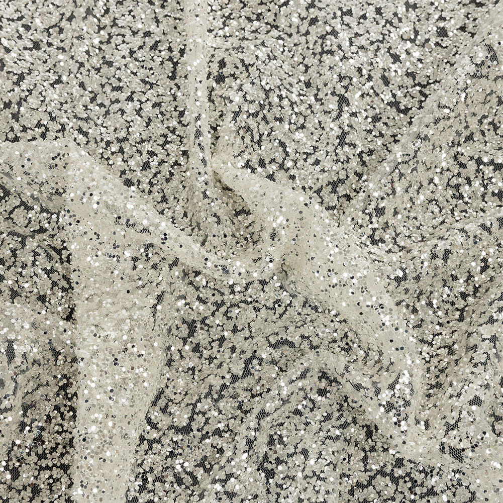 Tulle with Glitter Clusters - Off-White with Platinum - Eminence Collection