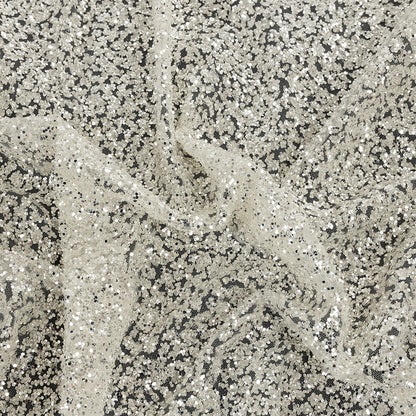 Tulle with Glitter Clusters - Off-White with Platinum - Eminence Collection