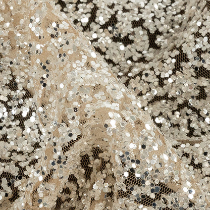 Tulle with Glitter Clusters - Light Nude with Platinum - Eminence Collection