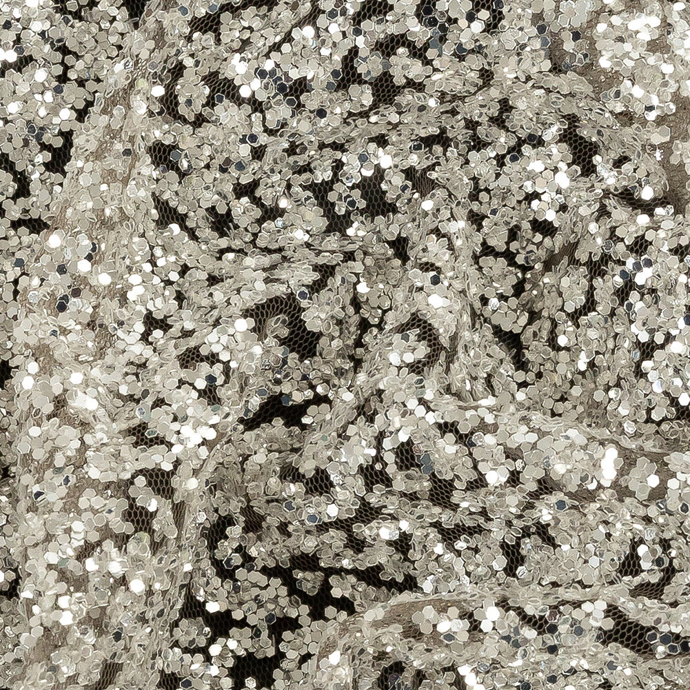 Tulle with Glitter Clusters - Mink with Platinum - Eminence Collection - Detail