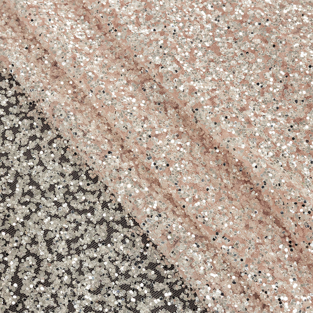 Tulle with Glitter Clusters - Salmon with Platinum - Eminence Collection - Folded