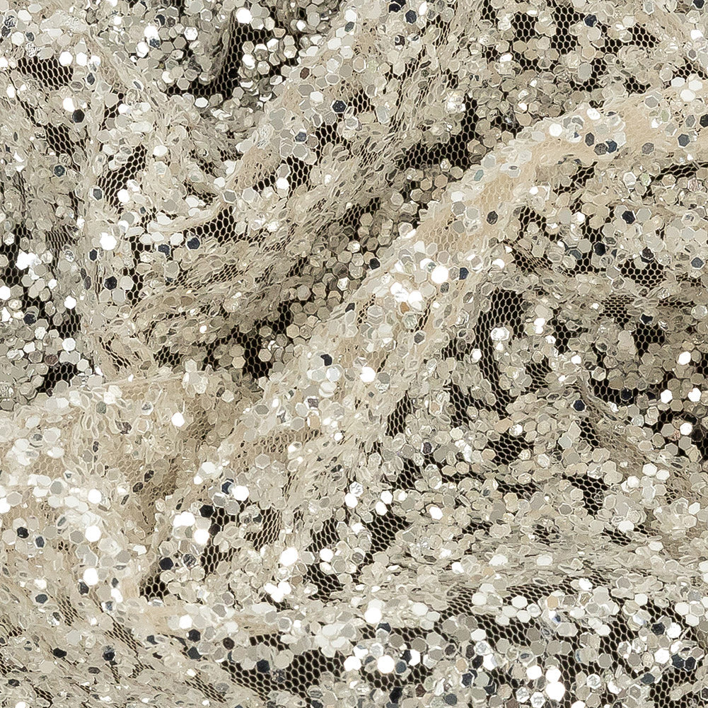 Tulle with Glitter Clusters - Champagne with Platinum - Eminence Collection - Detail