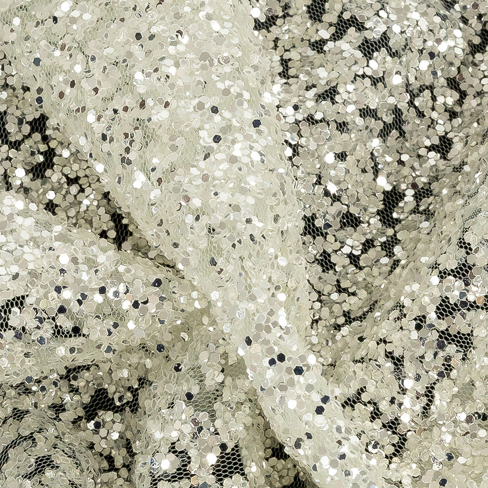 Tulle with Glitter Clusters - Light Mint with Platinum - Eminence Collection - Detail