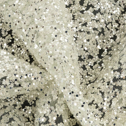 Tulle with Glitter Clusters - Light Mint with Platinum - Eminence Collection