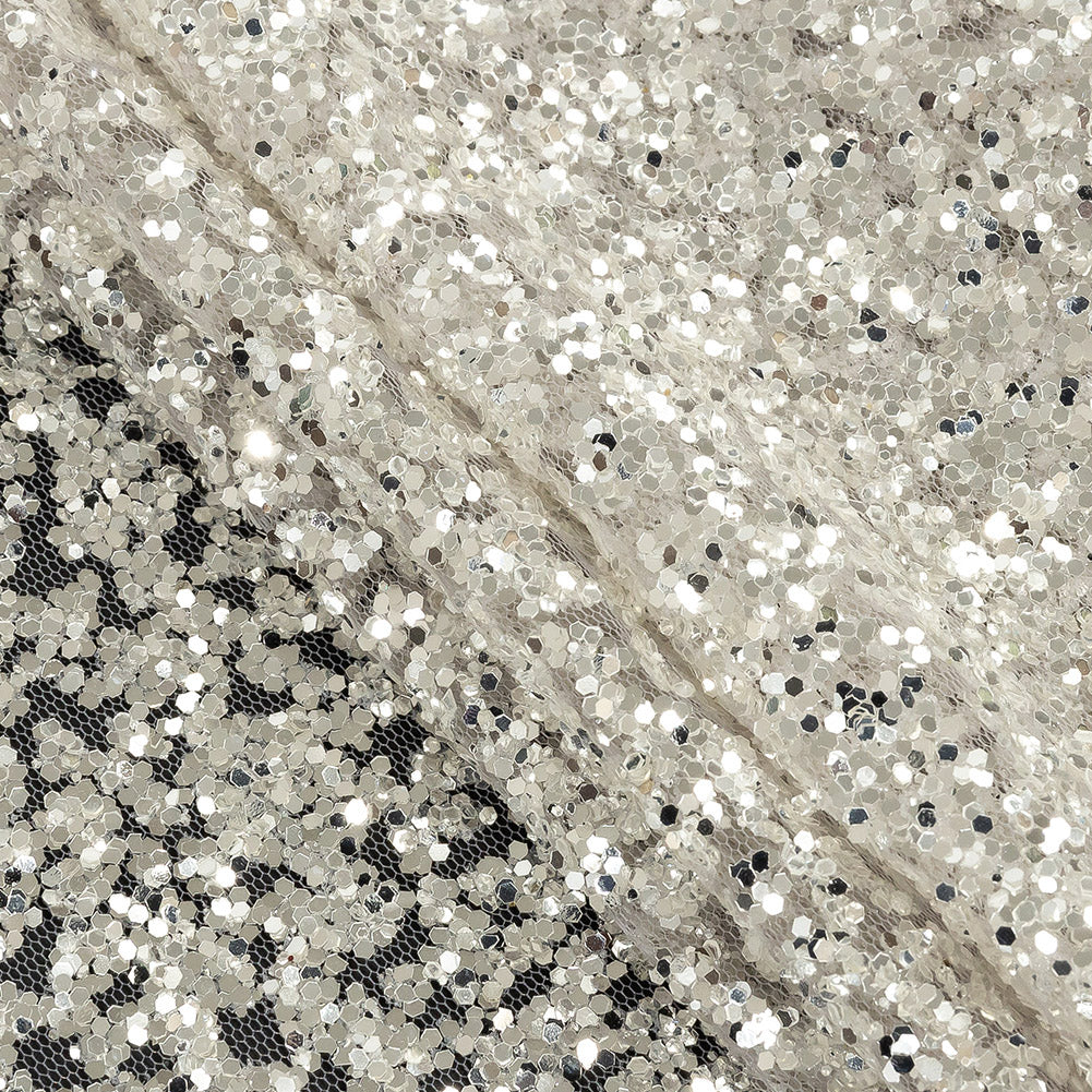 Tulle with Glitter Clusters - Flint Gray with Platinum - Eminence Collection - Folded