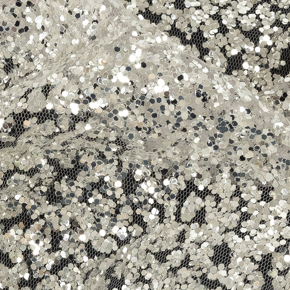 Tulle with Glitter Clusters - Flint Gray with Platinum - Eminence Collection - Detail