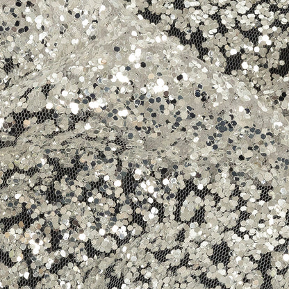 Tulle with Glitter Clusters - Flint Gray with Platinum - Eminence Collection