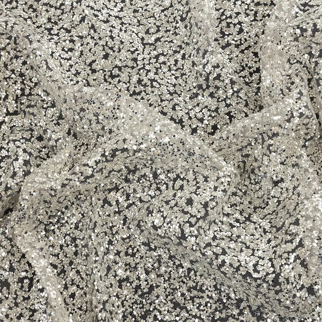 Tulle with Glitter Clusters - Flint Gray with Platinum - Eminence Collection