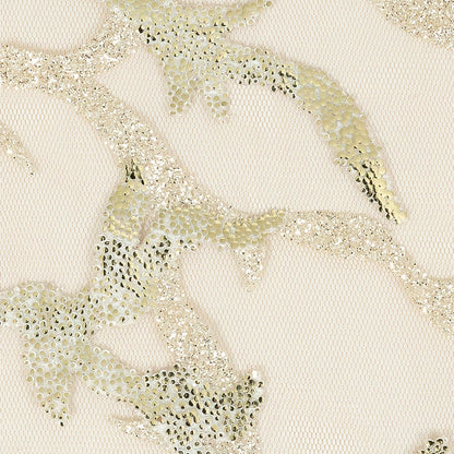 Mesh Lace with Glitter and Foiled Dots - Pale Gold Abstract Coral Detail
