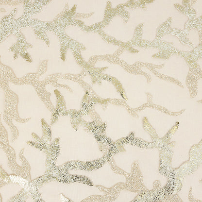 Mesh Lace with Glitter and Foiled Dots - Pale Gold Abstract Coral