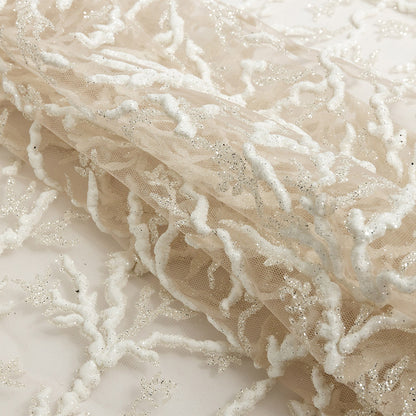 3D Puffy Glitter Tulle - Light Champagne and White