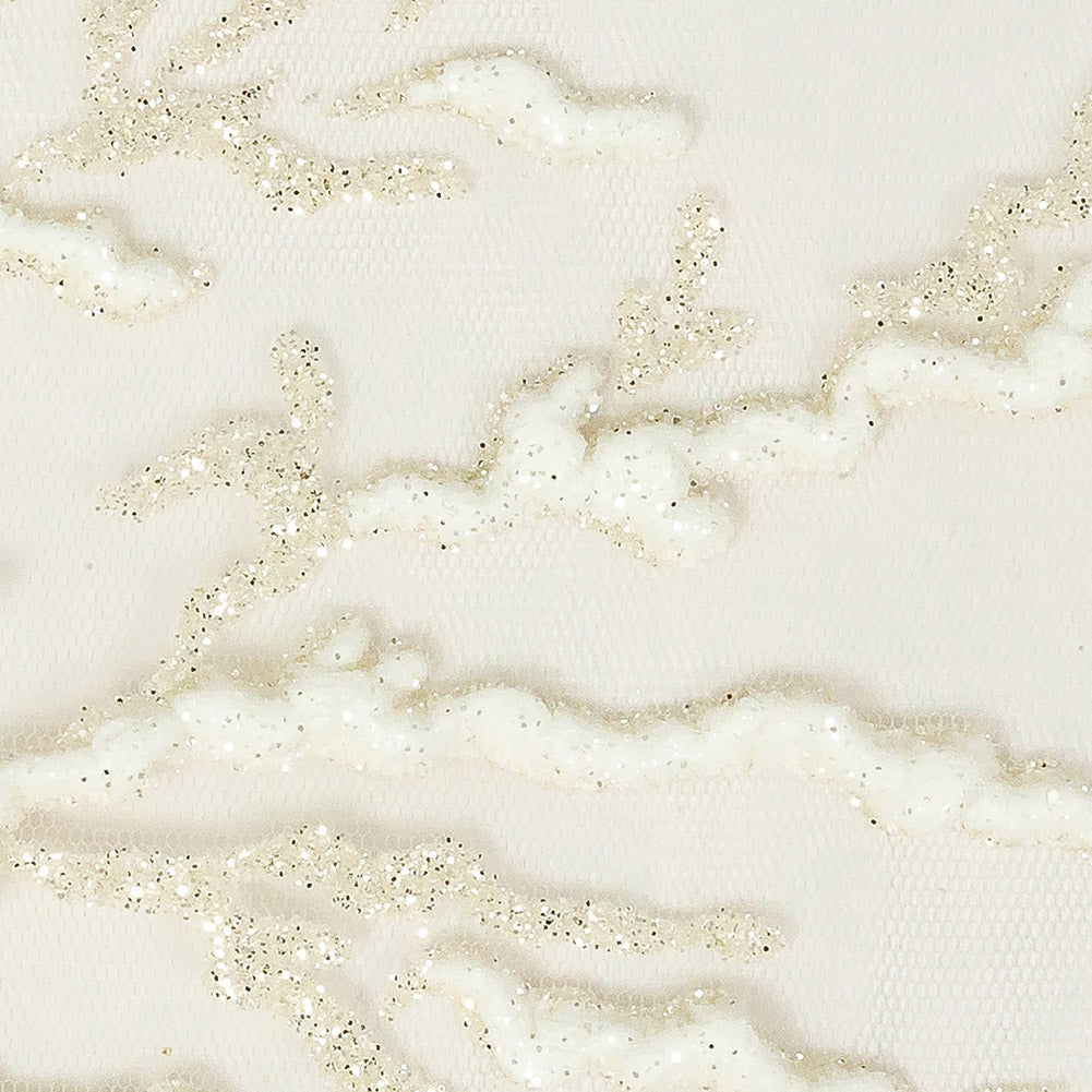 3D Puffy Glitter Tulle - Light Champagne and White