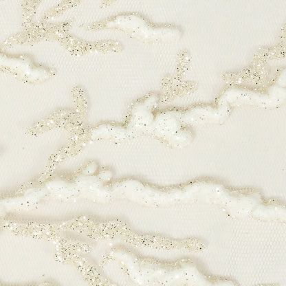 3D Puffy Glitter Tulle - Light Champagne and White