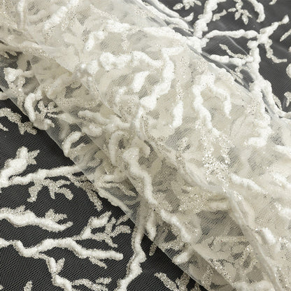 3D Puffy Glitter Tulle - Off-White and Silver