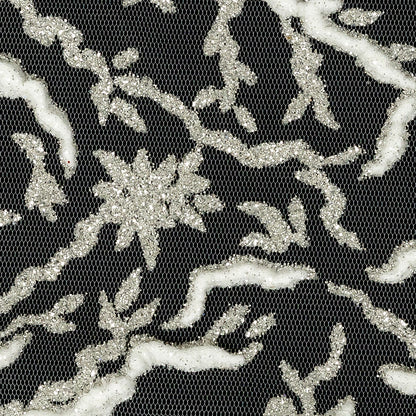 3D Puffy Glitter Tulle - Off-White and Silver