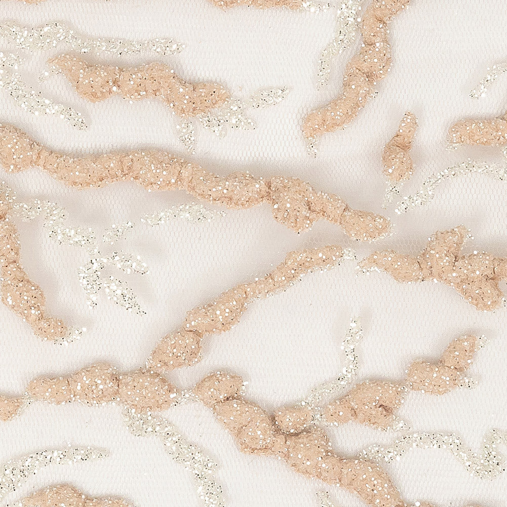 3D Puffy Glitter Tulle - Powder Pink and Silver