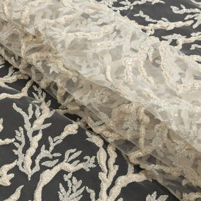 3D Puffy Glitter Tulle - Light Champagne and Off-White