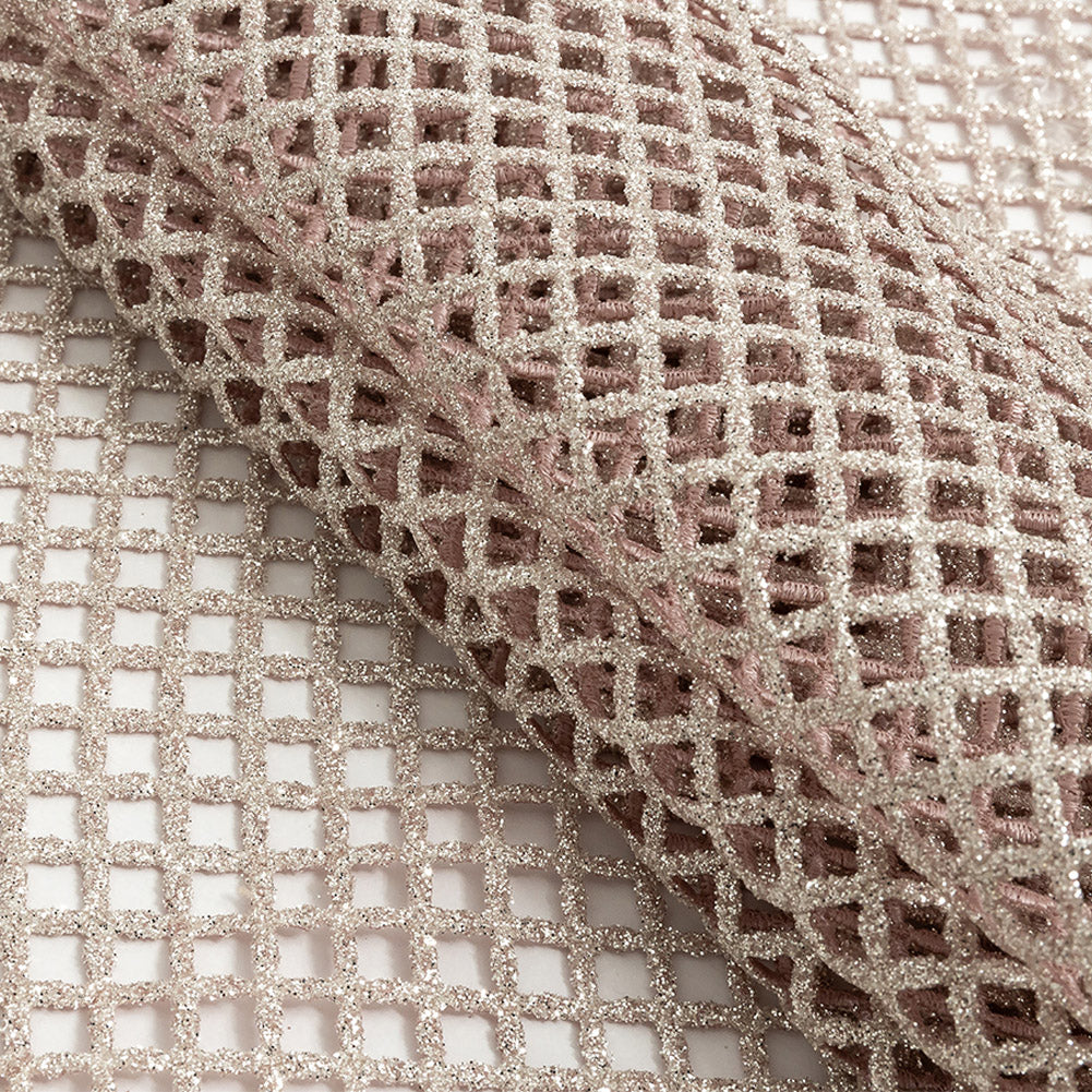 Guipure Lace with Glitter - Light Dusty Rose Diamonds - Folded