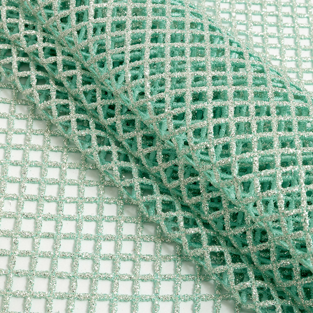 Guipure Lace with Glitter - Water Green Diamonds Detail
