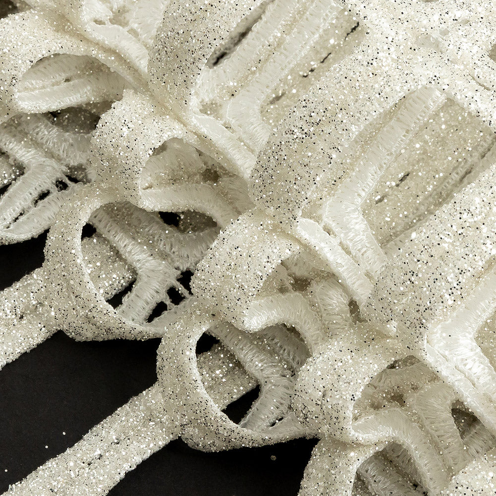 Guipure Lace with Glitter - Off-White Gradient Rectangles Detail