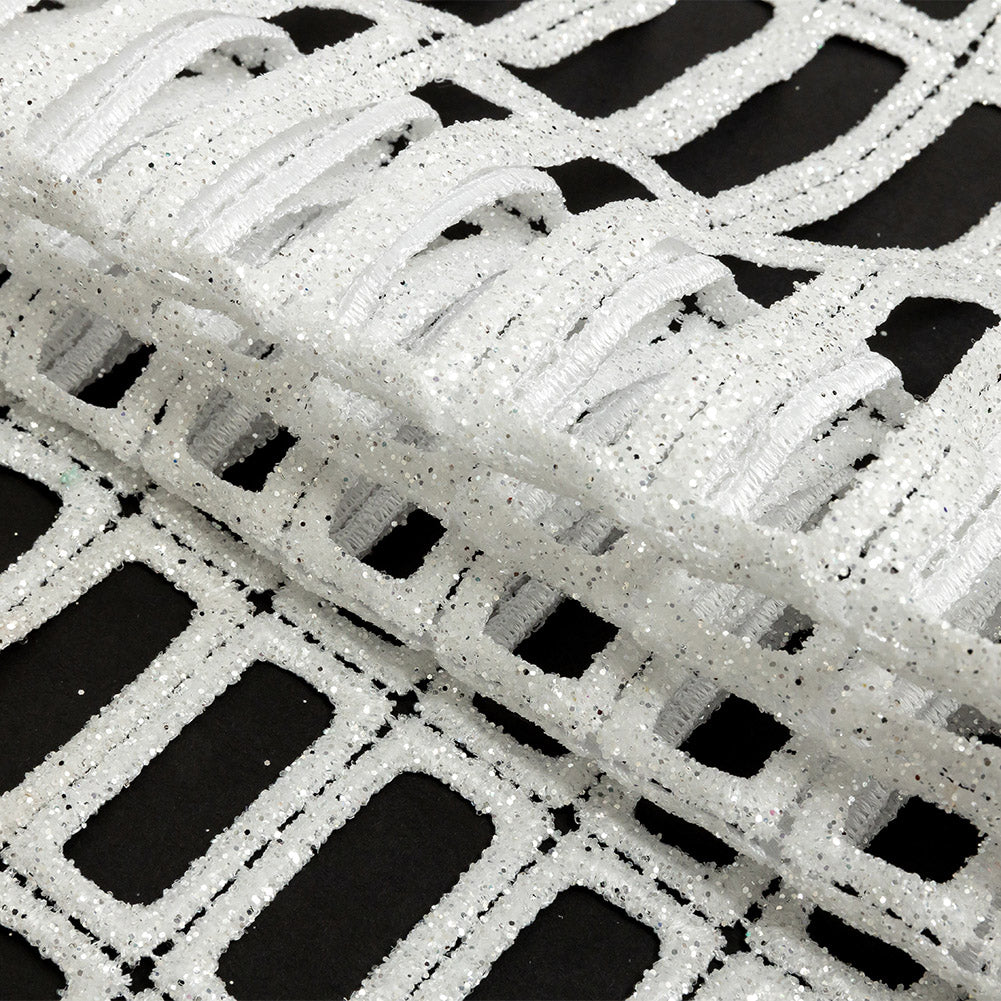 Guipure Lace with Glitter - White Gradient Rectangles Detail