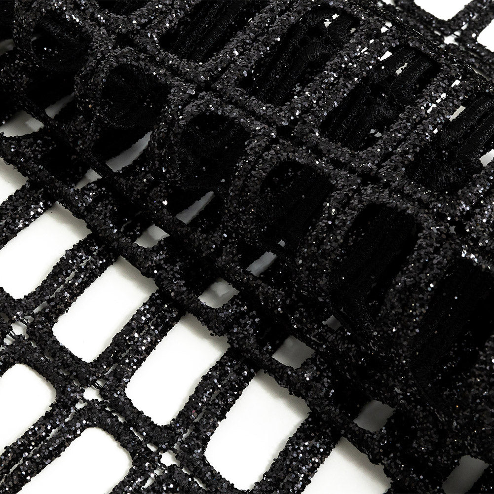 Guipure Lace with Glitter - Black Gradient Rectangles Detail