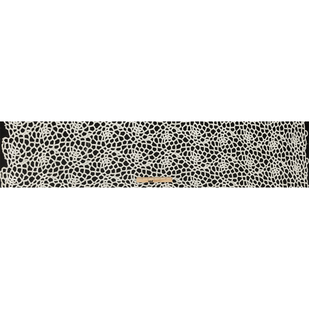 Guipure Lace with Silver Glitter Topcoat - Off-White Thick Webbing Folded