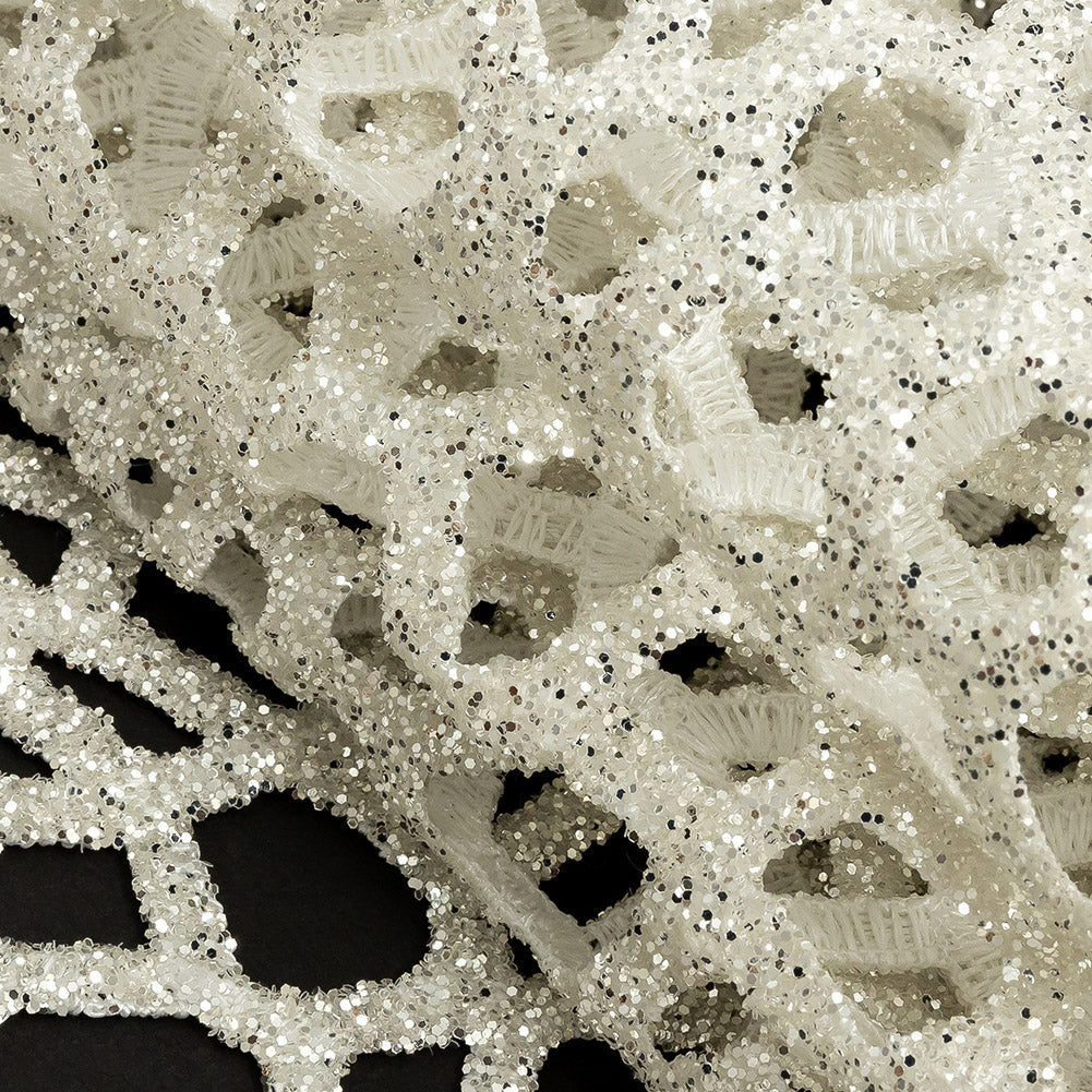 Guipure Lace with Silver Glitter Topcoat - Off-White Thick Webbing Detail