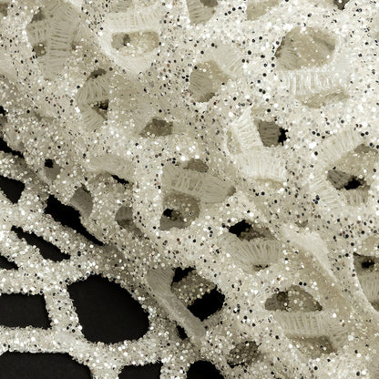 Guipure Lace with Silver Glitter Topcoat - Off-White Thick Webbing Detail