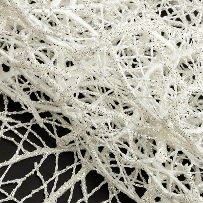 Guipure Lace with Silver Glitter Topcoat - Off-White Thin Webbing Detail