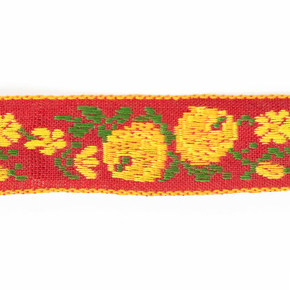 Aurora Red and Orange Floral German Jacquard Ribbon - 0.75" Detail
