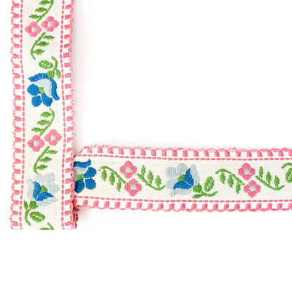 Pink, Blue and Off-White Floral German Jacquard Ribbon - 1"