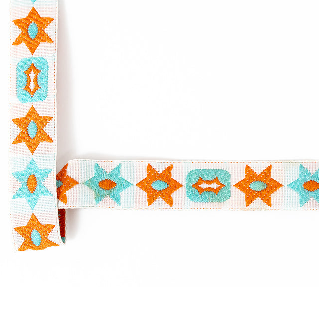 Orange and Blue Geometric Jacquard Ribbon - 0.625"
