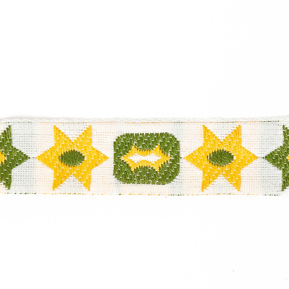 Yellow and Green Geometric Jacquard Ribbon - 0.625" Detail