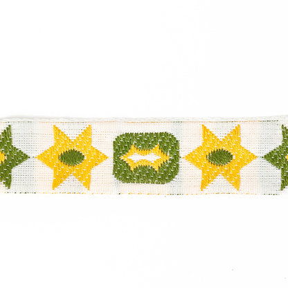 Yellow and Green Geometric Jacquard Ribbon - 0.625" Detail