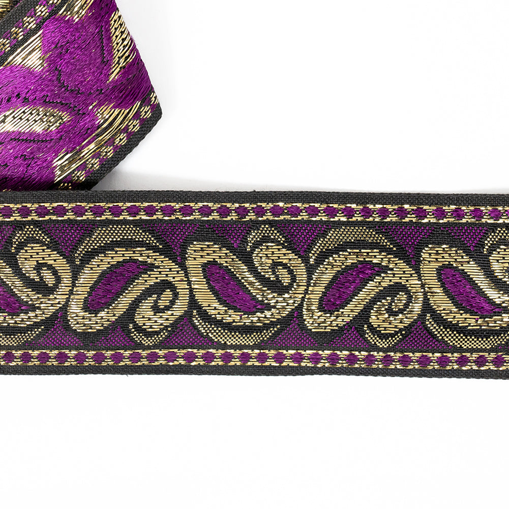 Purple and Metallic Gold Paisley Jacquard Ribbon - 1.625" Detail