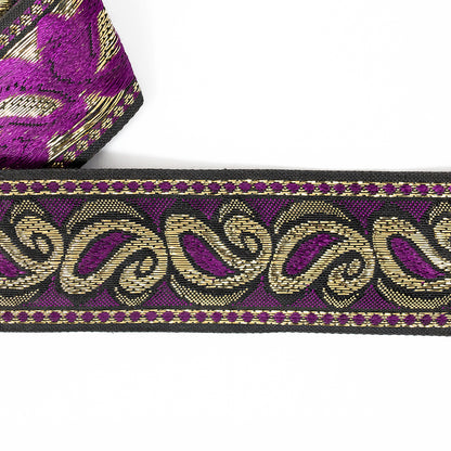 Purple and Metallic Gold Paisley Jacquard Ribbon - 1.625" Detail
