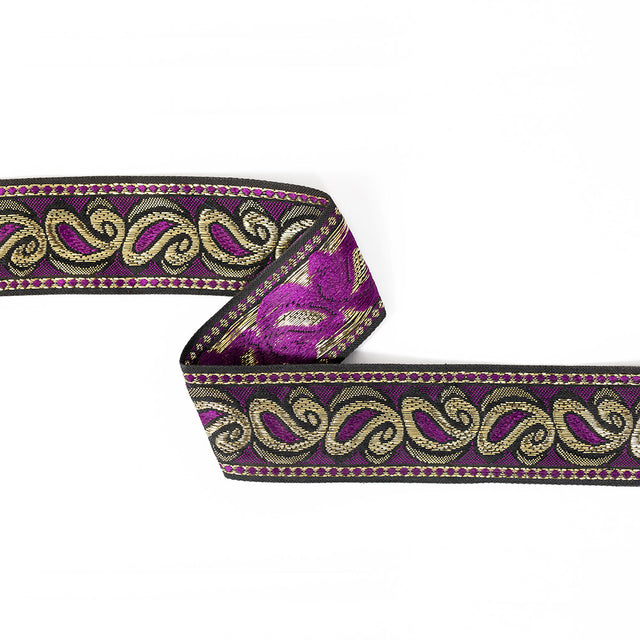 Purple and Metallic Gold Paisley Jacquard Ribbon - 1.625"