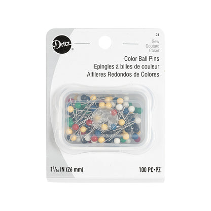 Dritz Color Ball Pins 100 Ct - 1 1/16 Inch