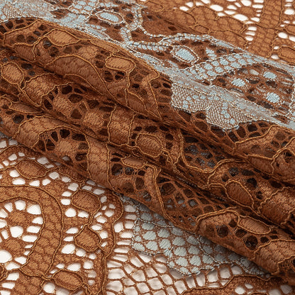 Corded Lace - Aqua and Dark Peach Two-Tone Scalloped Stripes Folded