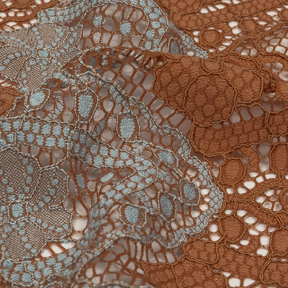 Corded Lace - Aqua and Dark Peach Two-Tone Scalloped Stripes Detail