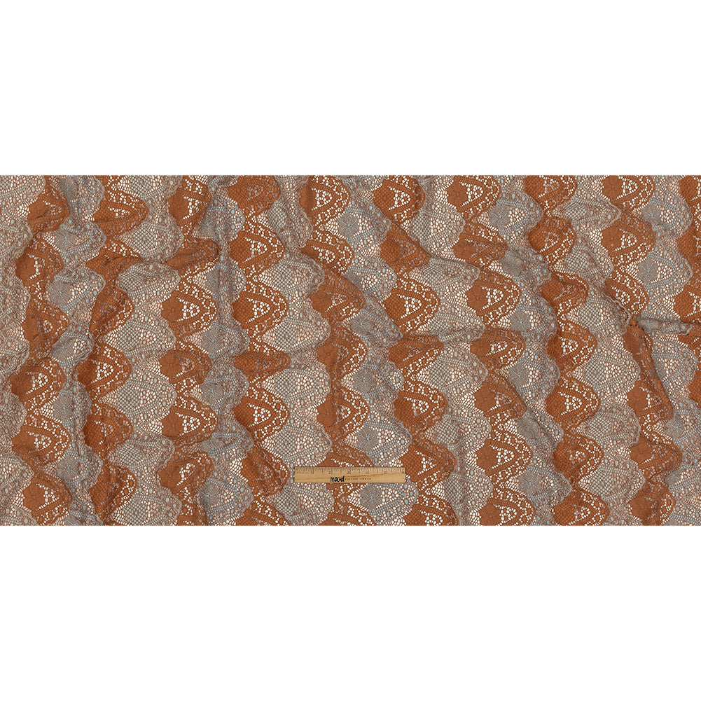 Corded Lace - Aqua and Dark Peach Two-Tone Scalloped Stripes Full