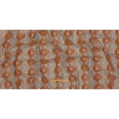 Corded Lace - Aqua and Dark Peach Two-Tone Scalloped Stripes Full