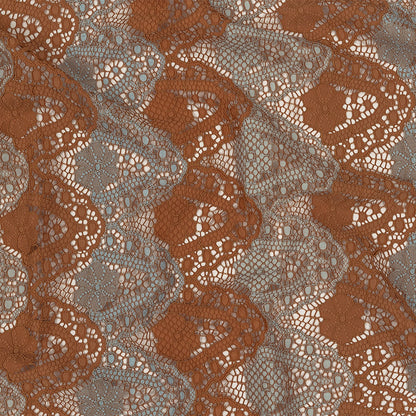 Corded Lace - Aqua and Dark Peach Two-Tone Scalloped Stripes