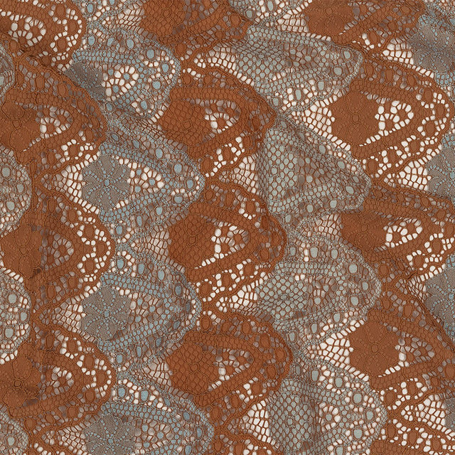 Corded Lace - Aqua and Dark Peach Two-Tone Scalloped Stripes