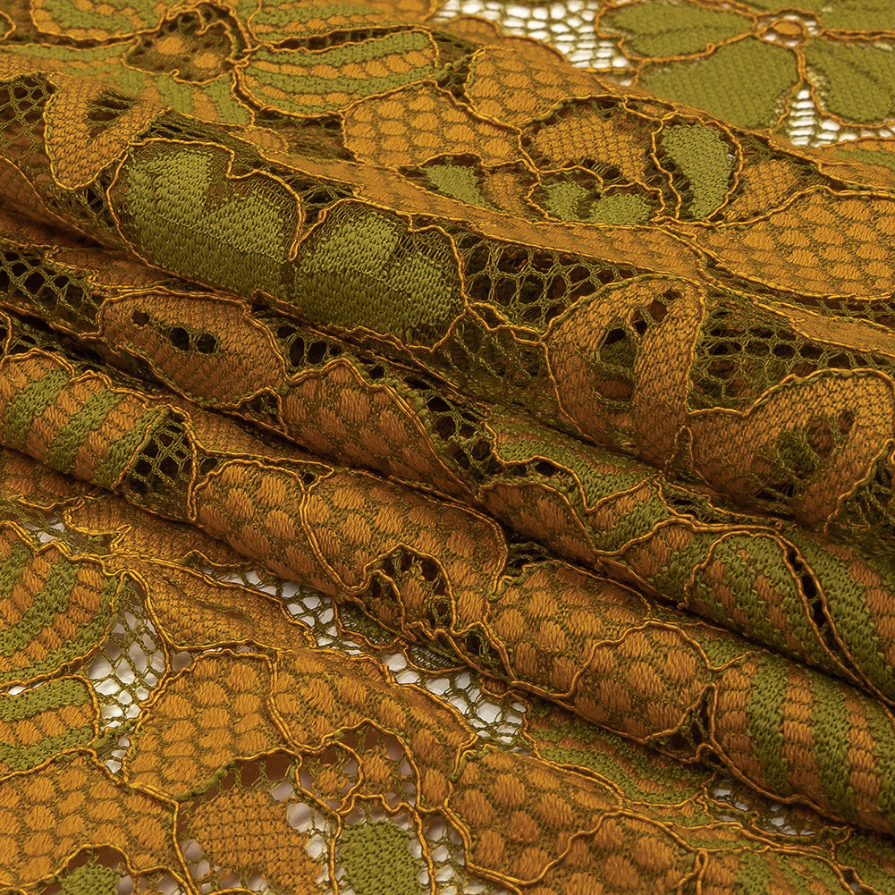 Re-Embroidered Lace - Mustard and Lime Two-Tone Floral Folded