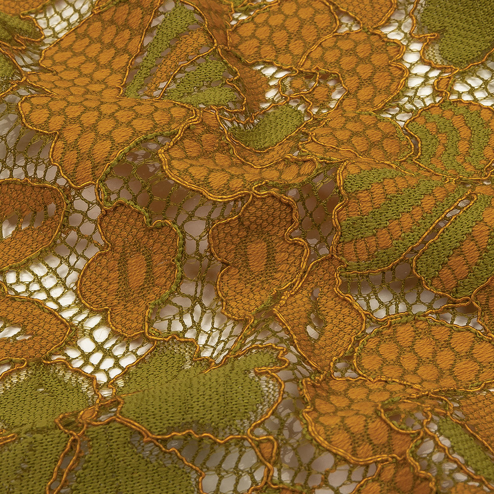 Re-Embroidered Lace - Mustard and Lime Two-Tone Floral Detail