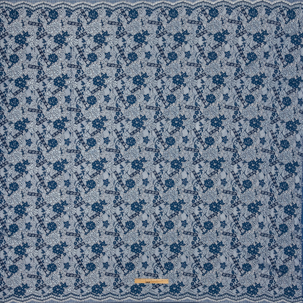 Corded Lace Panel - Cobalt and White Floral Full